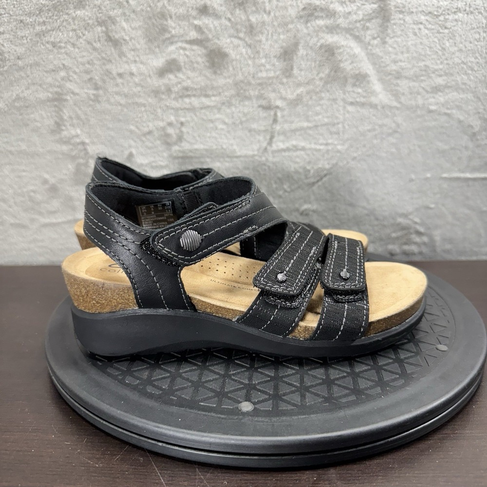 Clarks Calenne Clara Womens Size 5M Black Slingback Wedge Casual Sandals